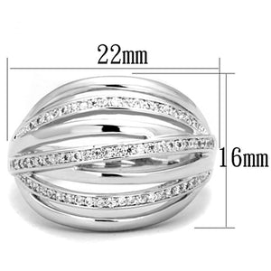 3W828 - Rhodium Brass Ring with AAA Grade CZ  in Clear