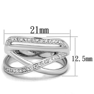 3W836 - Rhodium Brass Ring with AAA Grade CZ  in Clear