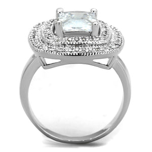 3W839 - Rhodium Brass Ring with AAA Grade CZ  in Clear