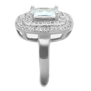 3W839 - Rhodium Brass Ring with AAA Grade CZ  in Clear