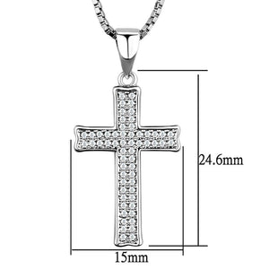 3W846 - Rhodium Brass Chain Pendant with AAA Grade CZ  in Clear