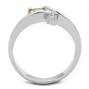 3W852 - Rhodium Brass Ring with AAA Grade CZ  in Champagne