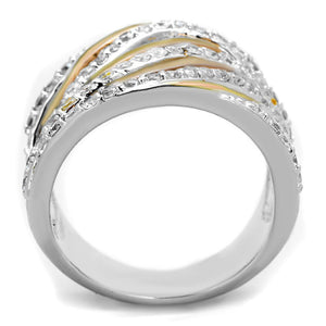 3W857 - Rose Gold + Rhodium Brass Ring with AAA Grade CZ  in Clear