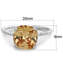 Load image into Gallery viewer, 3W872 - Rhodium Brass Ring with AAA Grade CZ  in Champagne