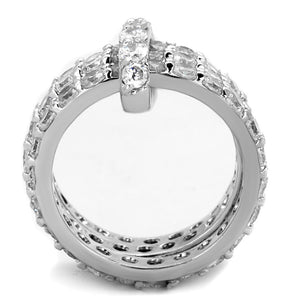 3W875 - Rhodium Brass Ring with AAA Grade CZ  in Clear