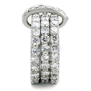 3W875 - Rhodium Brass Ring with AAA Grade CZ  in Clear