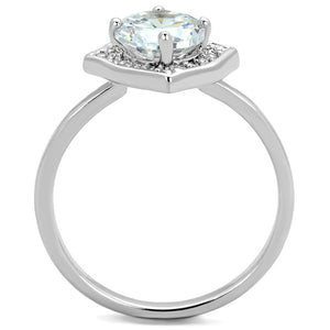 3W877 - Rhodium Brass Ring with AAA Grade CZ  in Clear