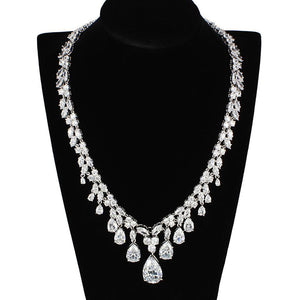 3W925 - Rhodium Brass Jewelry Sets with AAA Grade CZ  in Clear