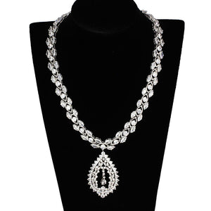 3W933 - Rhodium Brass Jewelry Sets with AAA Grade CZ  in Clear