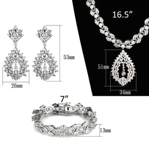 3W933 - Rhodium Brass Jewelry Sets with AAA Grade CZ  in Clear