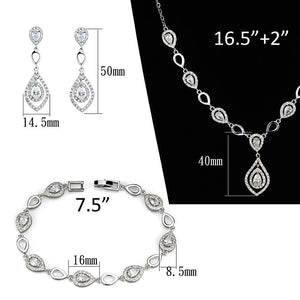 3W943 - Rhodium Brass Jewelry Sets with AAA Grade CZ  in Clear