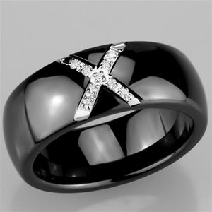 3W949 - High polished (no plating) Stainless Steel Ring with Ceramic  in Jet