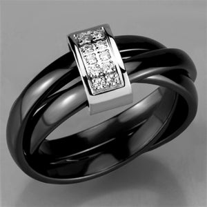 3W950 - High polished (no plating) Stainless Steel Ring with Ceramic  in Jet