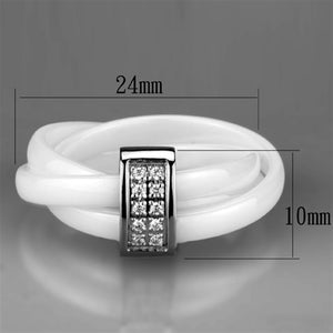3W951 - High polished (no plating) Stainless Steel Ring with Ceramic  in White