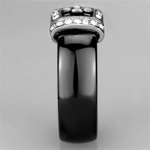 3W954 - High polished (no plating) Stainless Steel Ring with Ceramic  in Jet