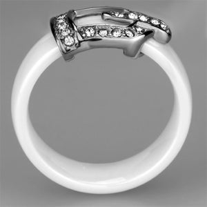 3W955 - High polished (no plating) Stainless Steel Ring with Ceramic  in White