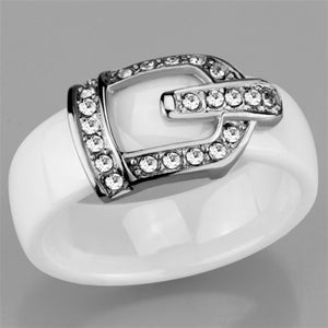 3W955 - High polished (no plating) Stainless Steel Ring with Ceramic  in White