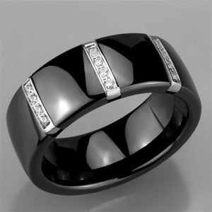 3W956 - High polished (no plating) Stainless Steel Ring with Ceramic  in Jet
