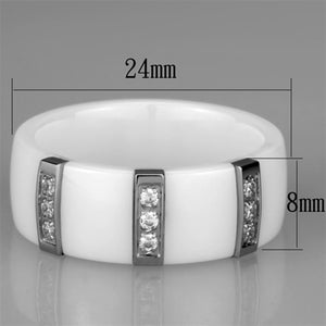 3W957 - High polished (no plating) Stainless Steel Ring with Ceramic  in White