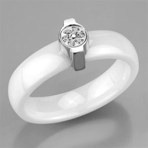 3W958 - High polished (no plating) Stainless Steel Ring with Ceramic  in White