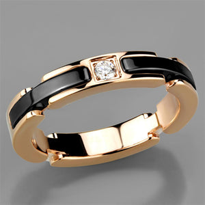 3W960 - IP Rose Gold(Ion Plating) Stainless Steel Ring with Ceramic  in Jet