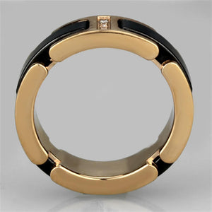 3W964 - IP Rose Gold(Ion Plating) Stainless Steel Ring with Ceramic  in Jet