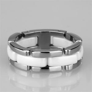 3W973 - High polished (no plating) Stainless Steel Ring with Ceramic  in White