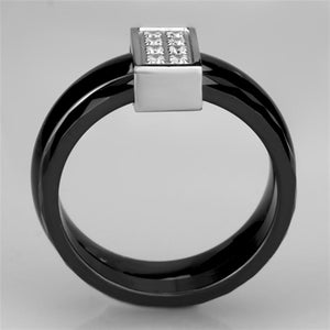 3W978 - High polished (no plating) Stainless Steel Ring with Ceramic  in Jet