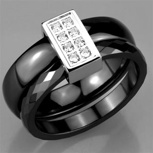 3W978 - High polished (no plating) Stainless Steel Ring with Ceramic  in Jet