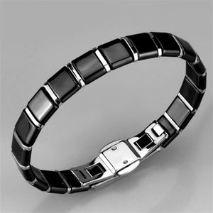 3W984 - High polished (no plating) Stainless Steel Bracelet with Ceramic  in Jet