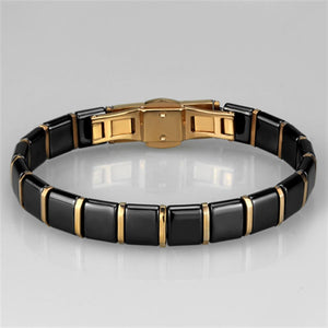 3W986 - IP Rose Gold(Ion Plating) Stainless Steel Bracelet with Ceramic  in Jet