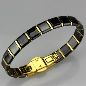 3W988 - IP Gold(Ion Plating) Stainless Steel Bracelet with Ceramic  in Jet