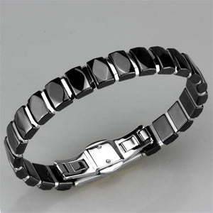3W990 - High polished (no plating) Stainless Steel Bracelet with Ceramic  in Jet