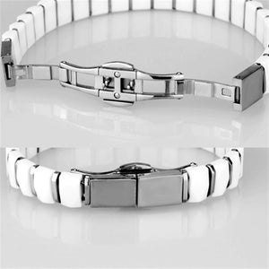 3W991 - High polished (no plating) Stainless Steel Bracelet with Ceramic  in White