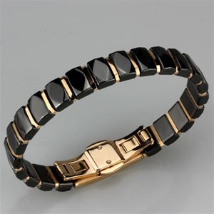 3W992 - IP Rose Gold(Ion Plating) Stainless Steel Bracelet with Ceramic  in Jet