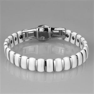 3W994 - High polished (no plating) Stainless Steel Bracelet with Ceramic  in White