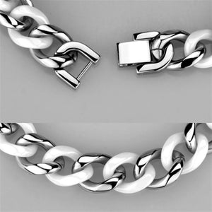 3W999 - High polished (no plating) Stainless Steel Bracelet with Ceramic  in White