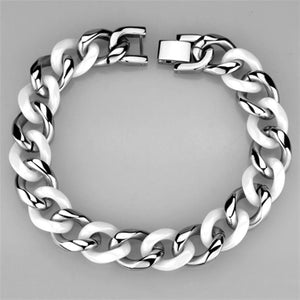 3W999 - High polished (no plating) Stainless Steel Bracelet with Ceramic  in White