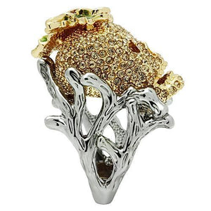 3W002 - Gold+Ruthenium White Metal Ring with Top Grade Crystal  in Citrine Yellow