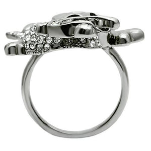 3W003 - Ruthenium White Metal Ring with Top Grade Crystal  in Clear