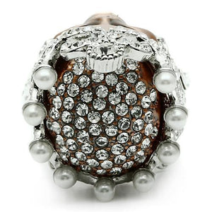 3W010 - Special Color White Metal Ring with Synthetic Pearl in White