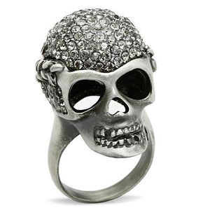 3W015 - Antique Silver White Metal Ring with Top Grade Crystal  in Black Diamond