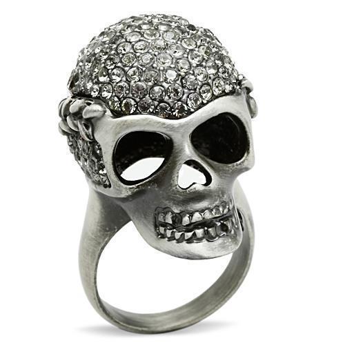 3W015 - Antique Silver White Metal Ring with Top Grade Crystal  in Black Diamond