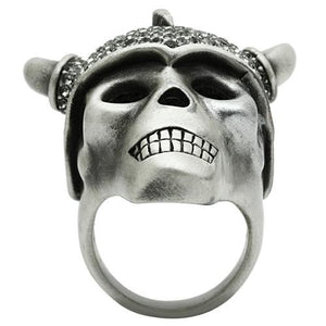 3W021 - Antique Silver White Metal Ring with Top Grade Crystal  in Black Diamond