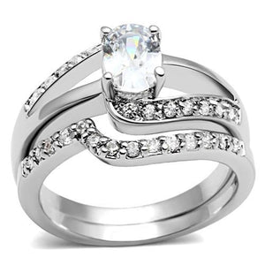3W022 - Rhodium Brass Ring with AAA Grade CZ  in Clear