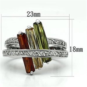 3W025 - Rhodium Brass Ring with AAA Grade CZ  in Multi Color