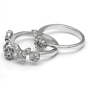 3W026 - Rhodium Brass Ring with AAA Grade CZ  in Clear