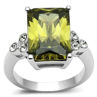 3W029 - Rhodium Brass Ring with AAA Grade CZ  in Olivine color