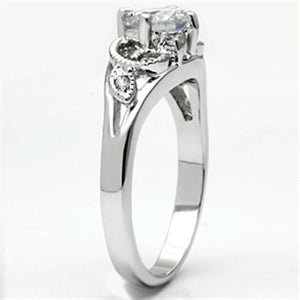 3W034 - Rhodium Brass Ring with AAA Grade CZ  in Clear