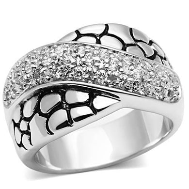 3W037 - Rhodium Brass Ring with AAA Grade CZ  in Clear